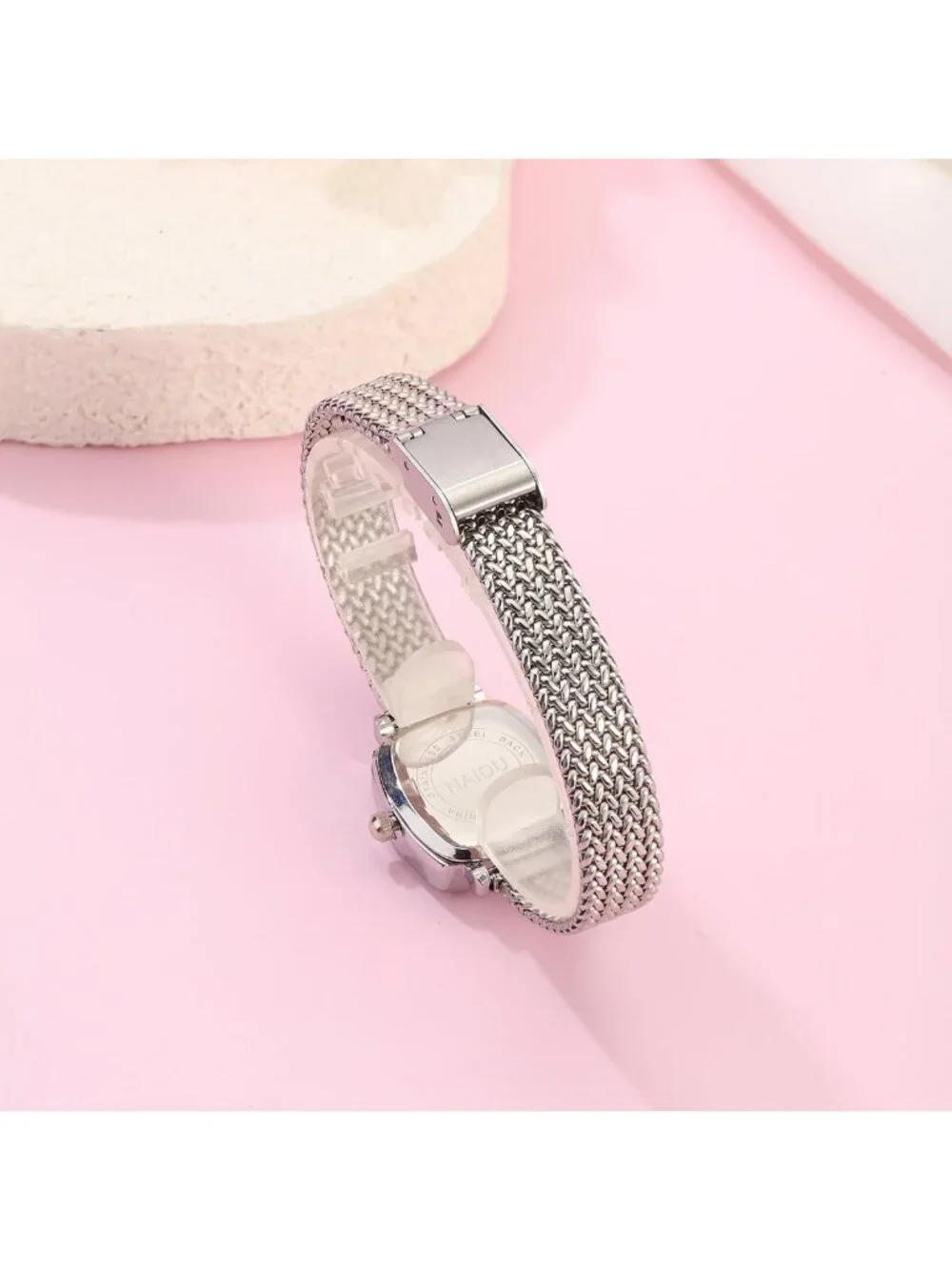 Womens Silver Analog Quartz Vintage Square Alloy Steel Roman Numeral Wrist Watch